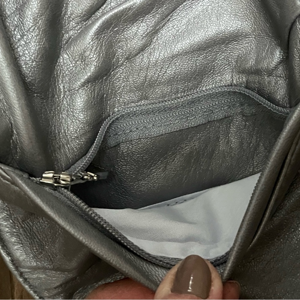 Make Offer! Sash Bag Crossbody Bag Shimmer Skies Blue Gray Leather Sling - Picture 6 of 14